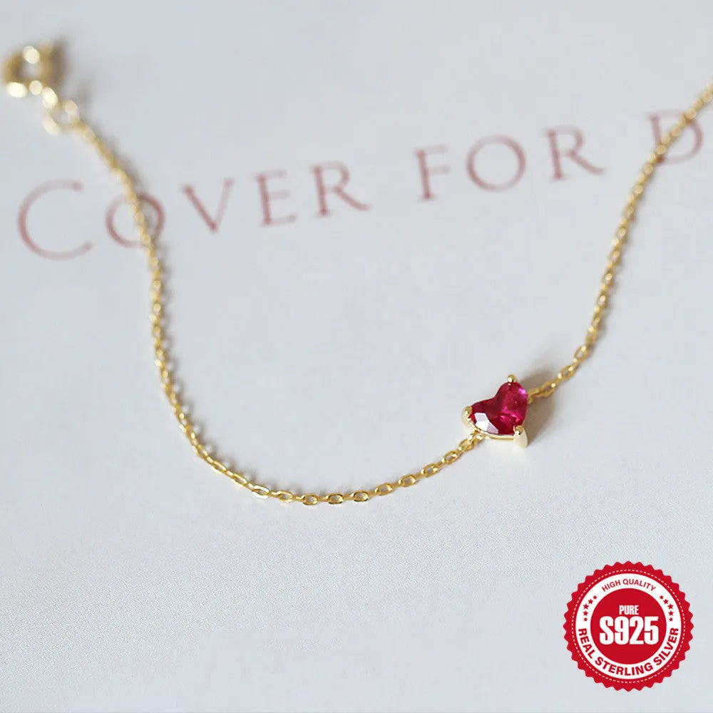 S925 sterling silver gold-plated little red heart bracelet for women with geometric love shape and electroplated finish