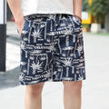 Men's floral printed swimming trunks with five-point cut design in polyester fabric