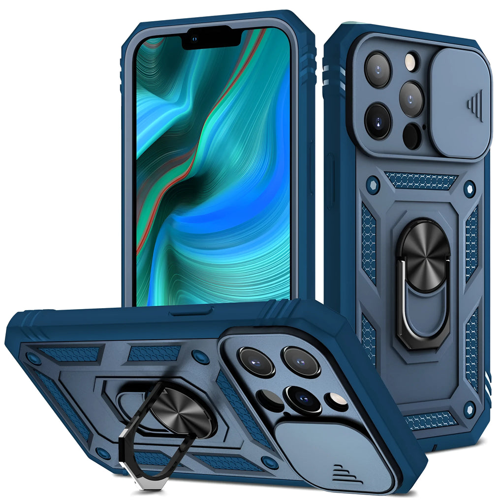 Magnetic mobile phone case with sliding window bracket for Apple iPhone in multiple colour options