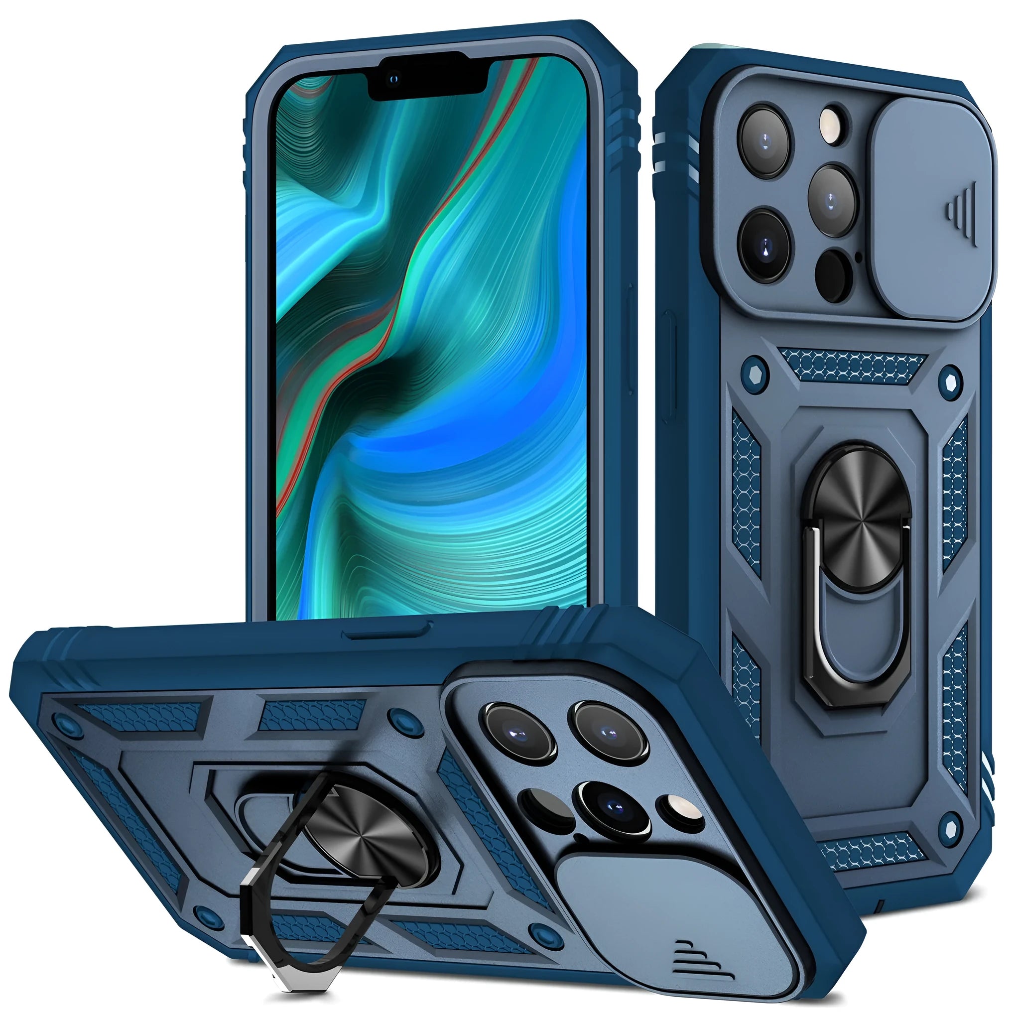 Magnetic mobile phone case with sliding window bracket for Apple iPhone in multiple colour options
