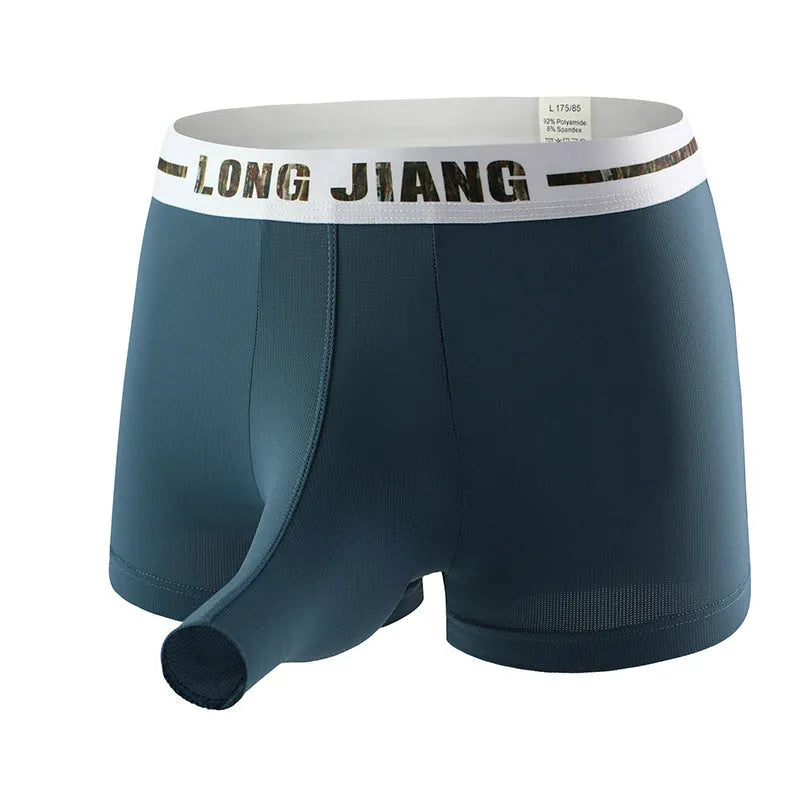 Men's Ice Silk trunk boxers in multiple solid colours showing mid waist design