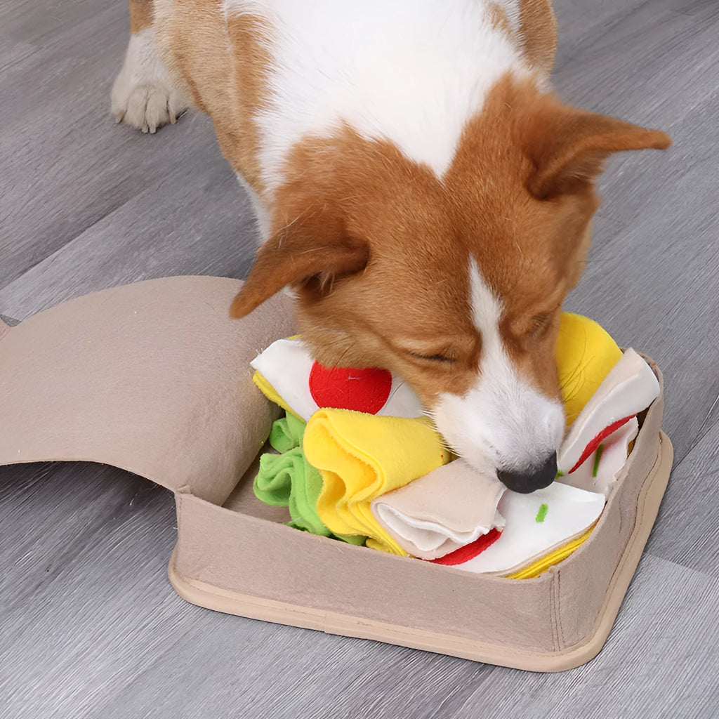 Beige polyester dog sniffing toy, 24.5 x 24.5 x 6cm square household pet toy