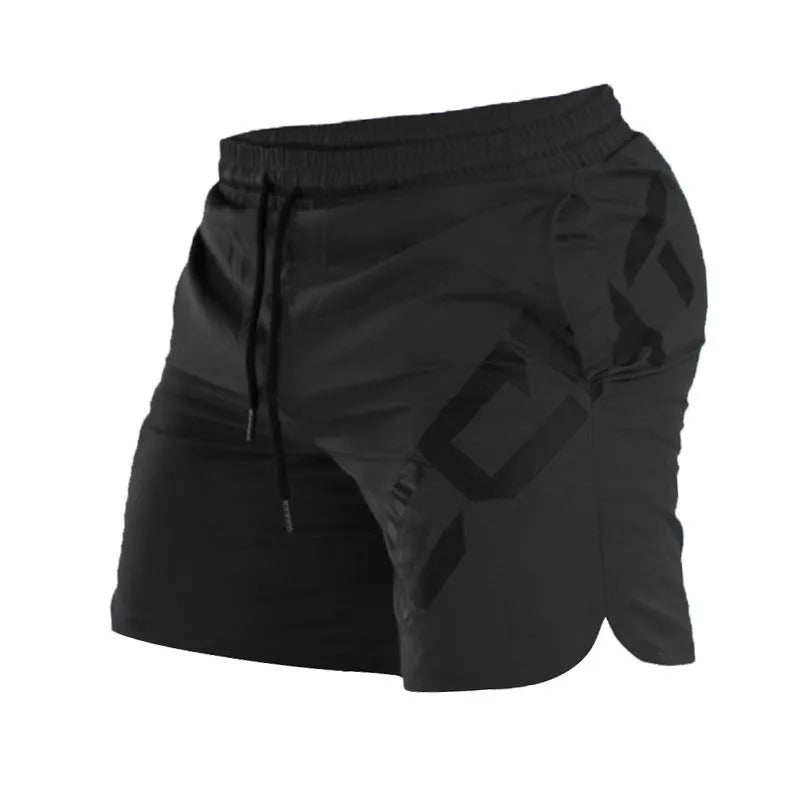 Men's elastic thin training running shorts in knee-length style with quick-drying nylon blend fabric