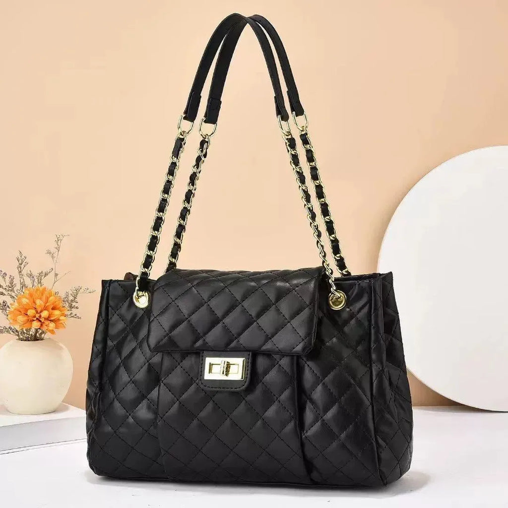 Women's PU crossbody bag with embroidered rhombus pattern, chain strap, horizontal square shape, six colours