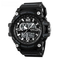 Sports waterproof electronic watch for men in black with silicone strap and plastic case