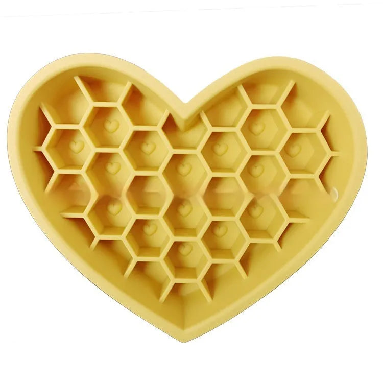 Honeycomb heart-shaped edible silicone dog bowl in Bright Purple, easy to clean and durable