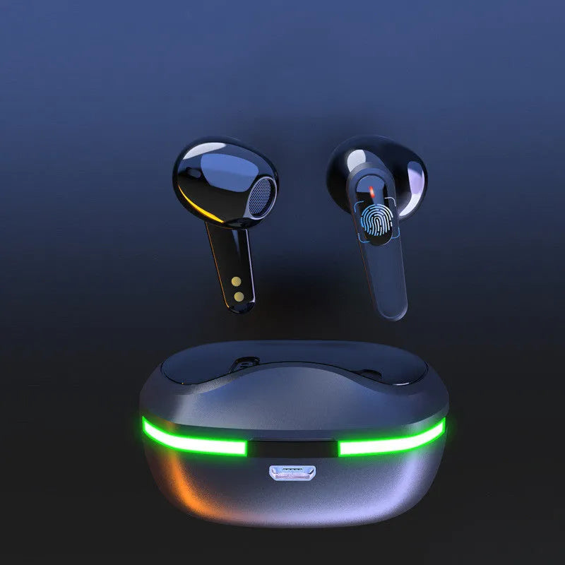 Black Bluetooth headset with charging cabin and cable for outdoor running and mountaineering