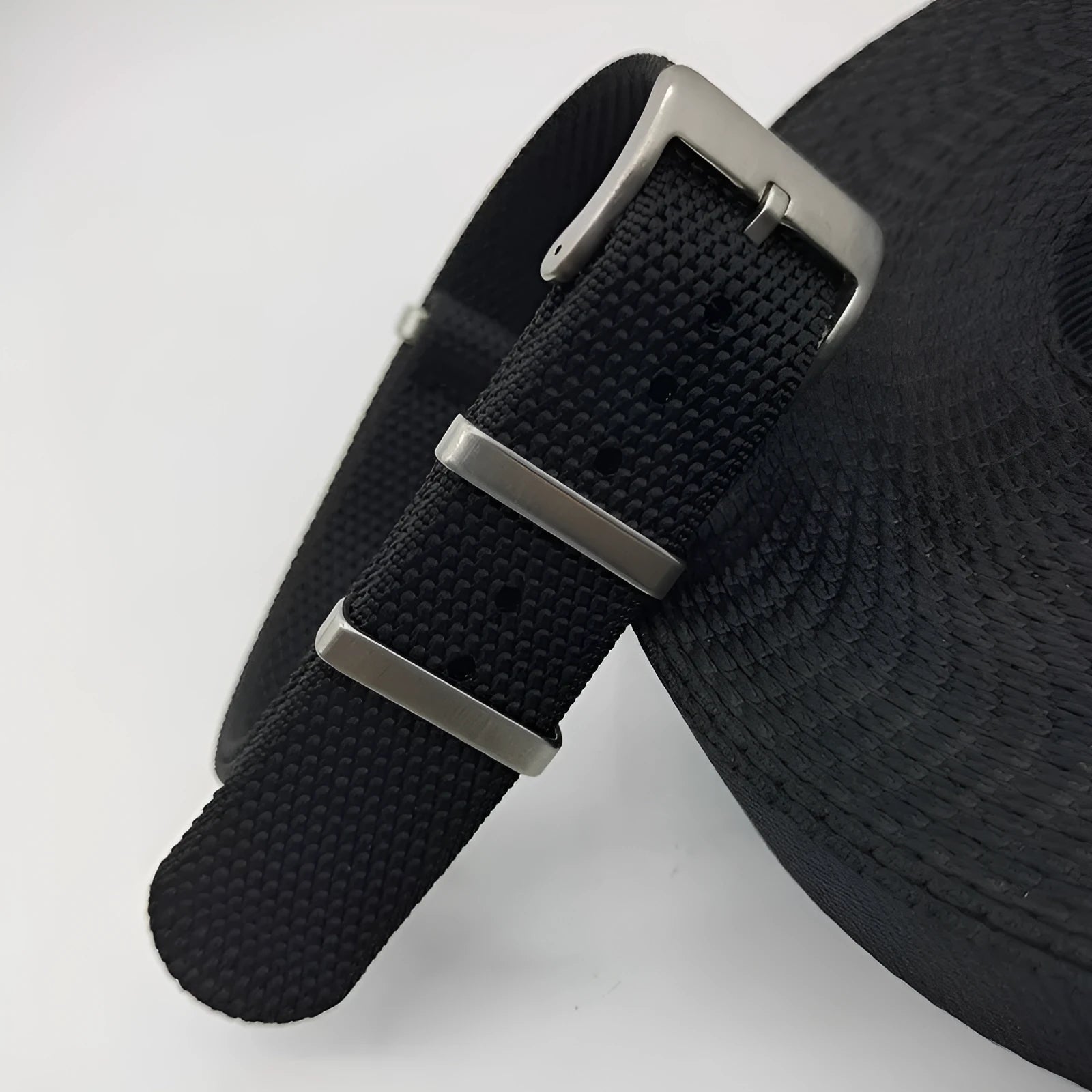 Nylon integrated watch strap in Army Green colour, shown alongside Black, Blue, Khaki, and Gray options.