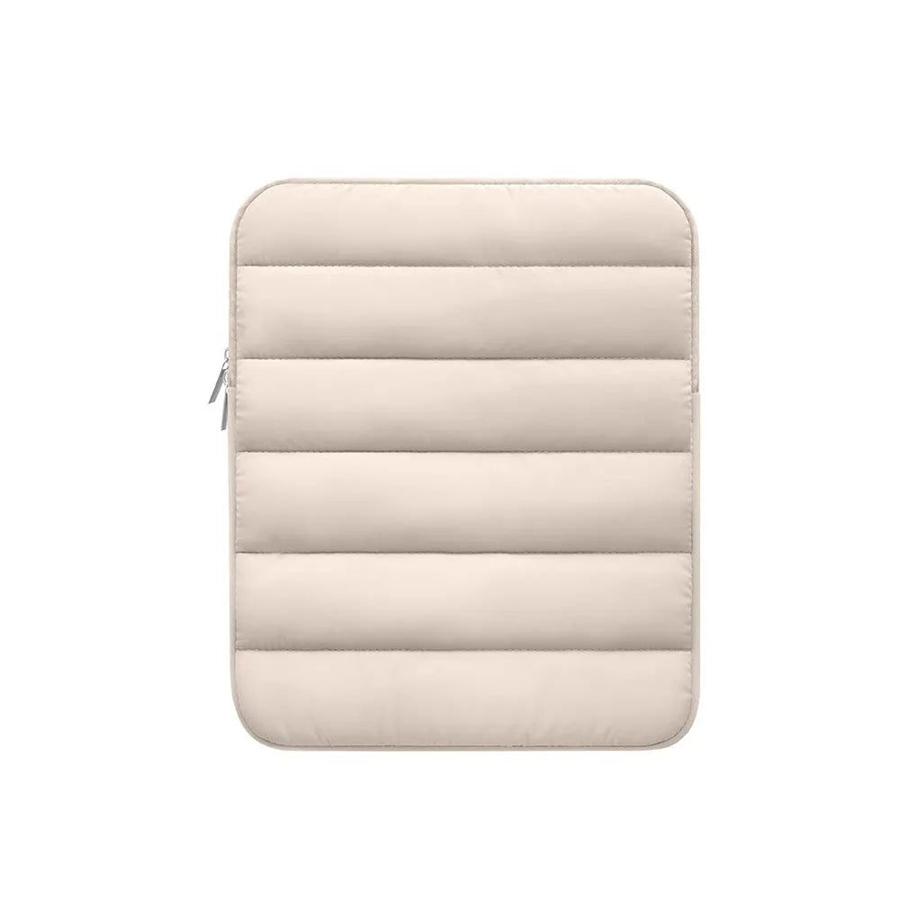Fluffy laptop sleeve with elastic sides for 9.7 to 11 inch devices in black, khaki or silver colours