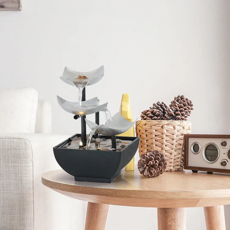 Modern minimalist desktop water fountain ornament in JR001 colour with alloy and plastic construction