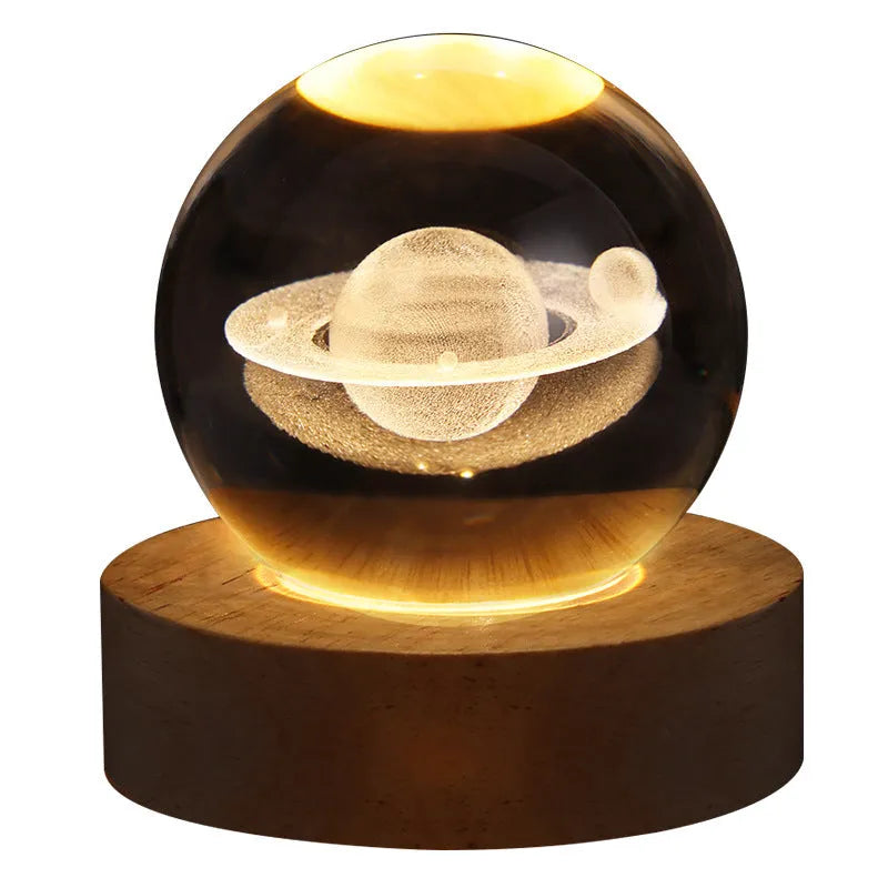 6cm crystal ball night light projecting 3D planetary scenes including nebula and solar system