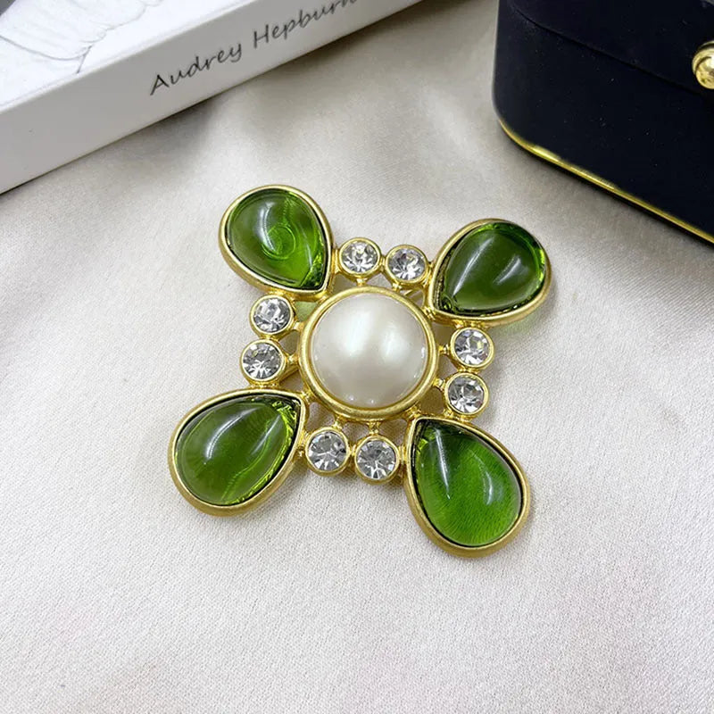 Medieval baroque cross crystal brooch in zinc alloy showing eight colour variations