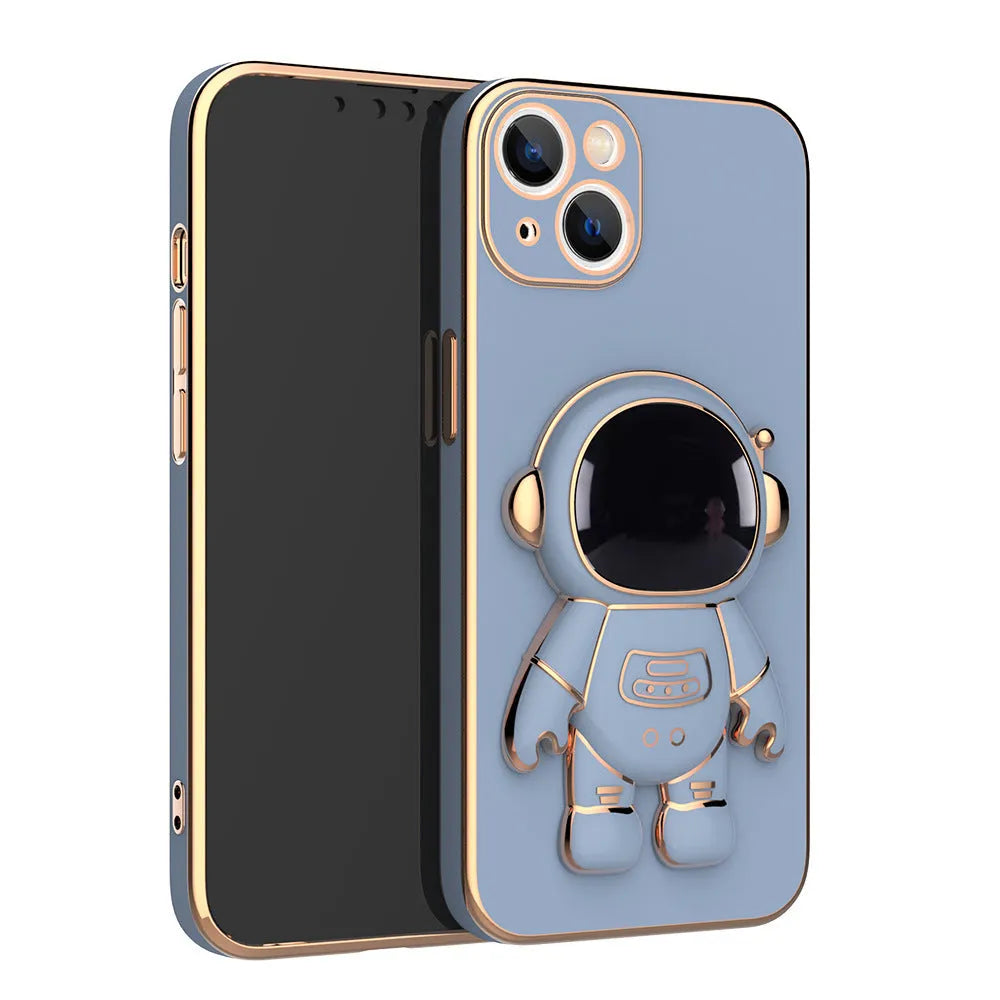 3D astronaut TPU phone case with electroplating bracket for iPhone 13 in grey