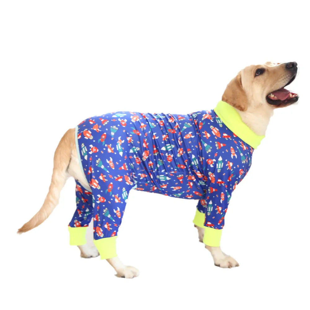 Cotton dog jumpsuit with four-legged coverage in multiple colour options