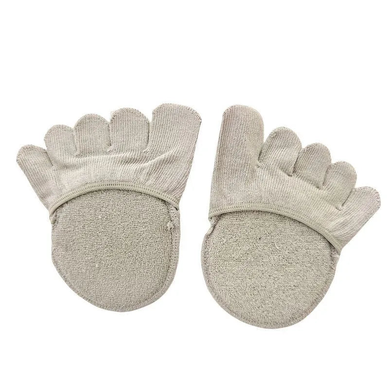 Women's five-toe half-shoe invisible cotton socks with sponge pad, solid colour, black full toe option