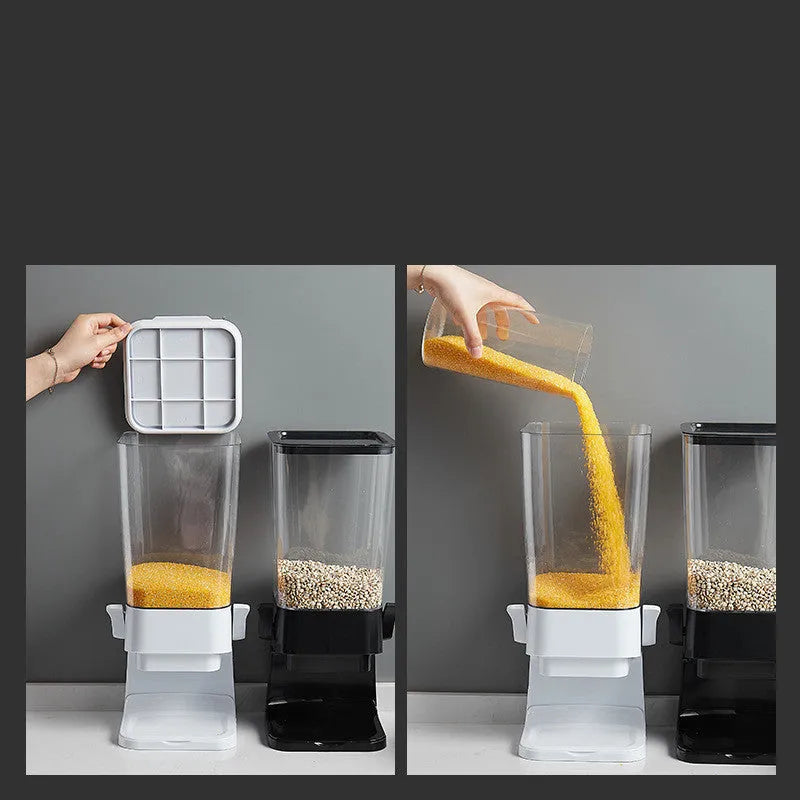 Countertop cereal dispenser with chute design, non-slip levers, 5500 ml capacity, black or white ABS and PS body