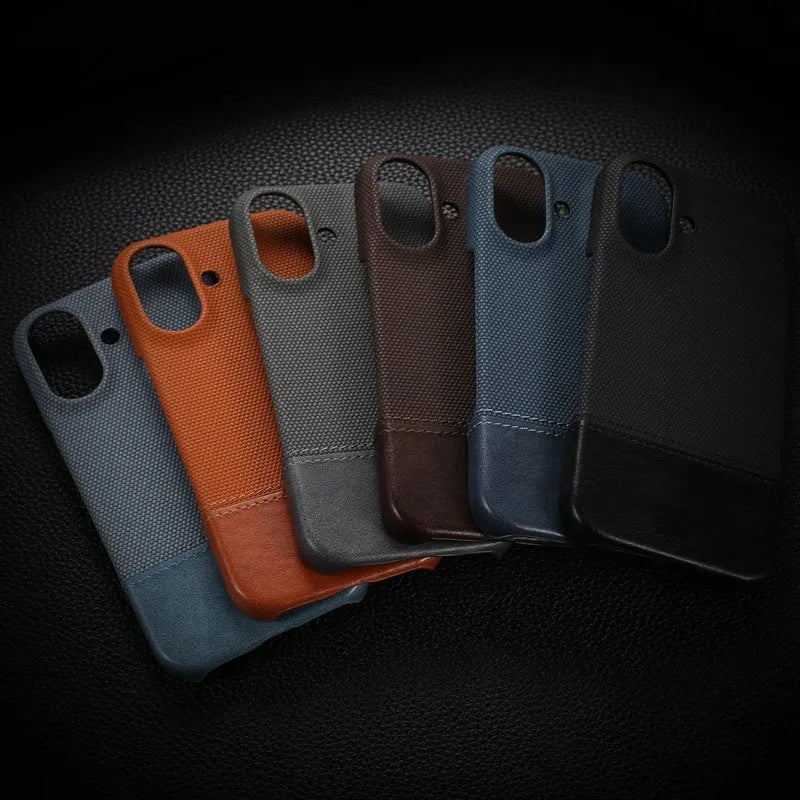 Simple business leather pattern anti-fall phone case for Apple iPhone in pigment leather grain golden finish