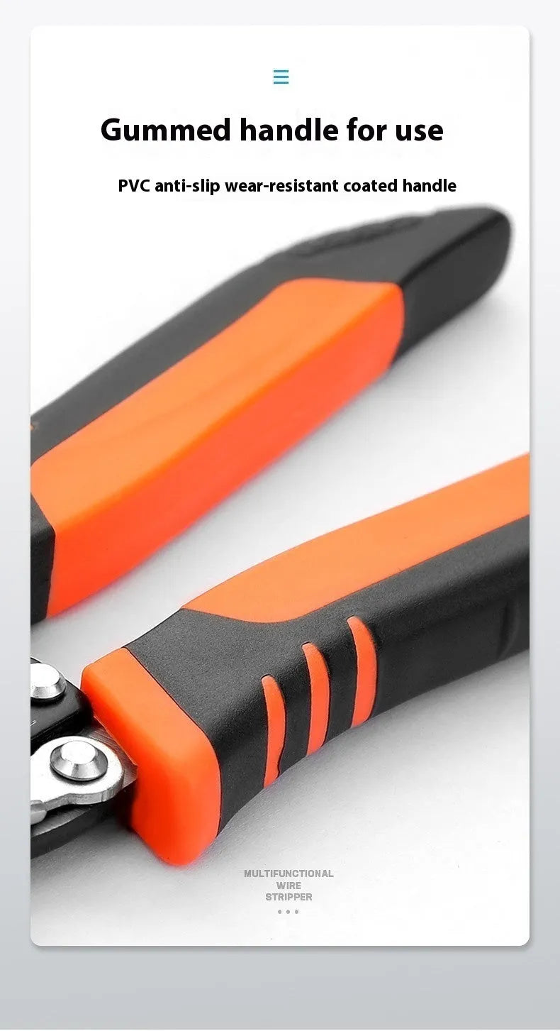 Fully automatic wire stripping pliers tool with 45# steel body on a white background.