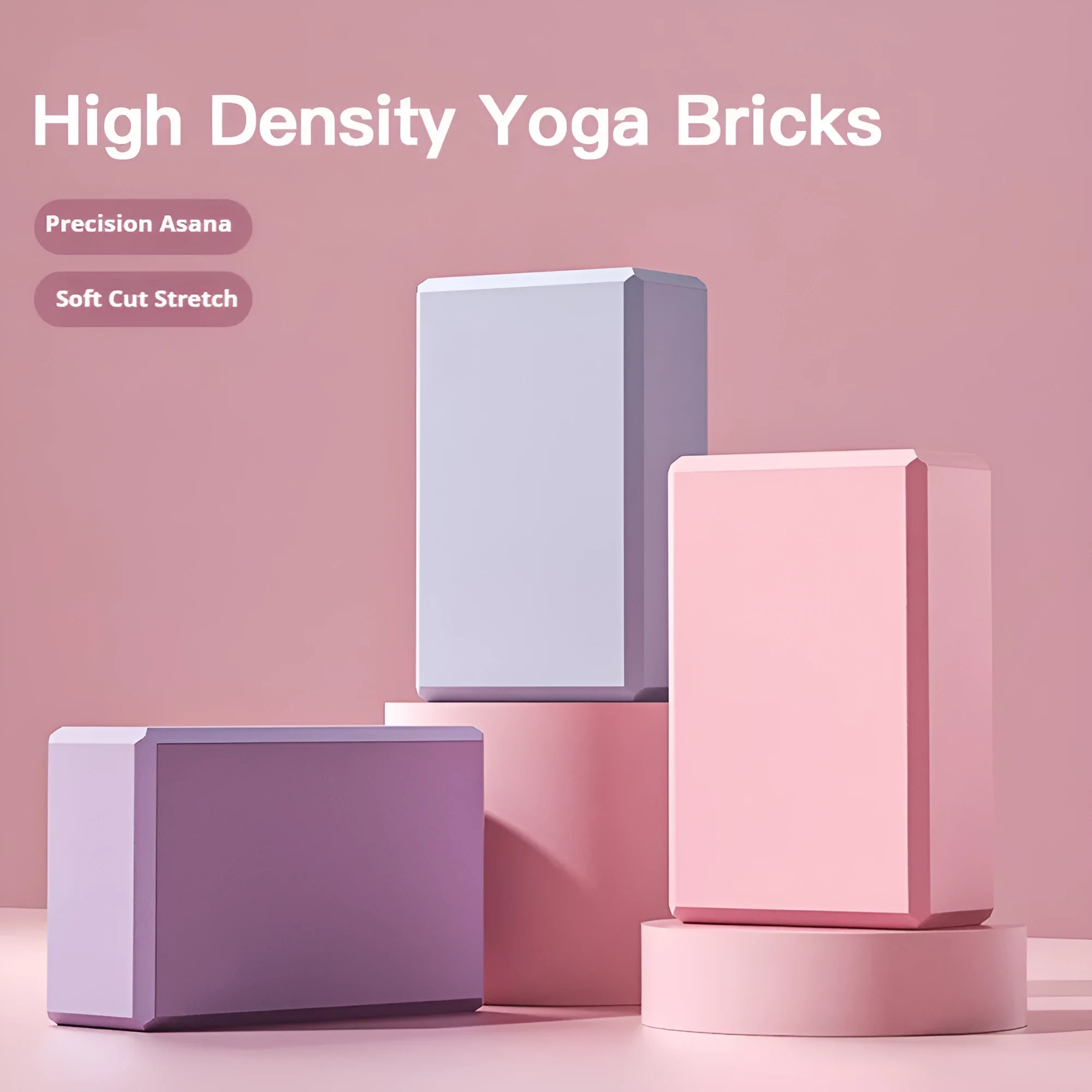 Blue high-density EVA foam yoga block with ridged hexagonal sides on a gym mat.