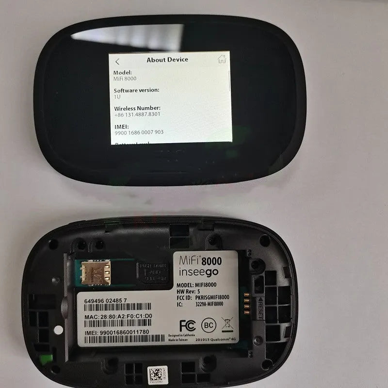 Black mifi8000 portable 4G wireless router with compact design on a table
