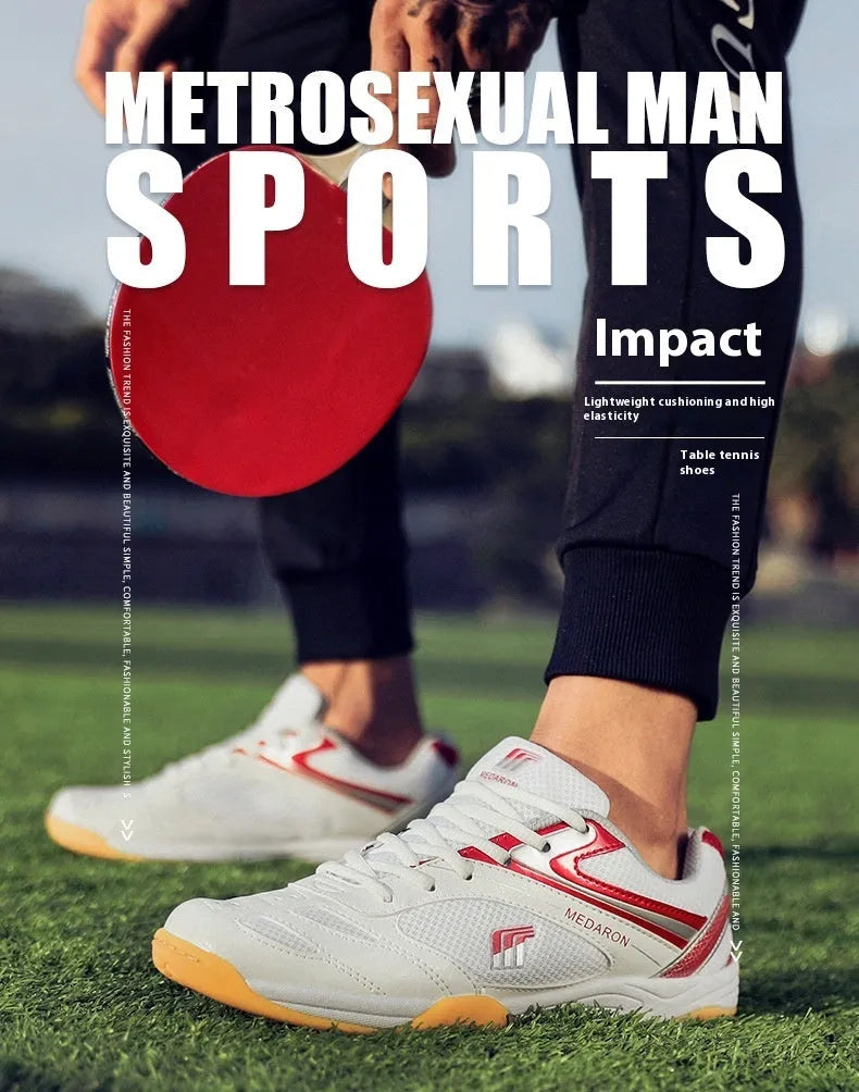 Table tennis training shoes with synthetic leather upper and round toe design