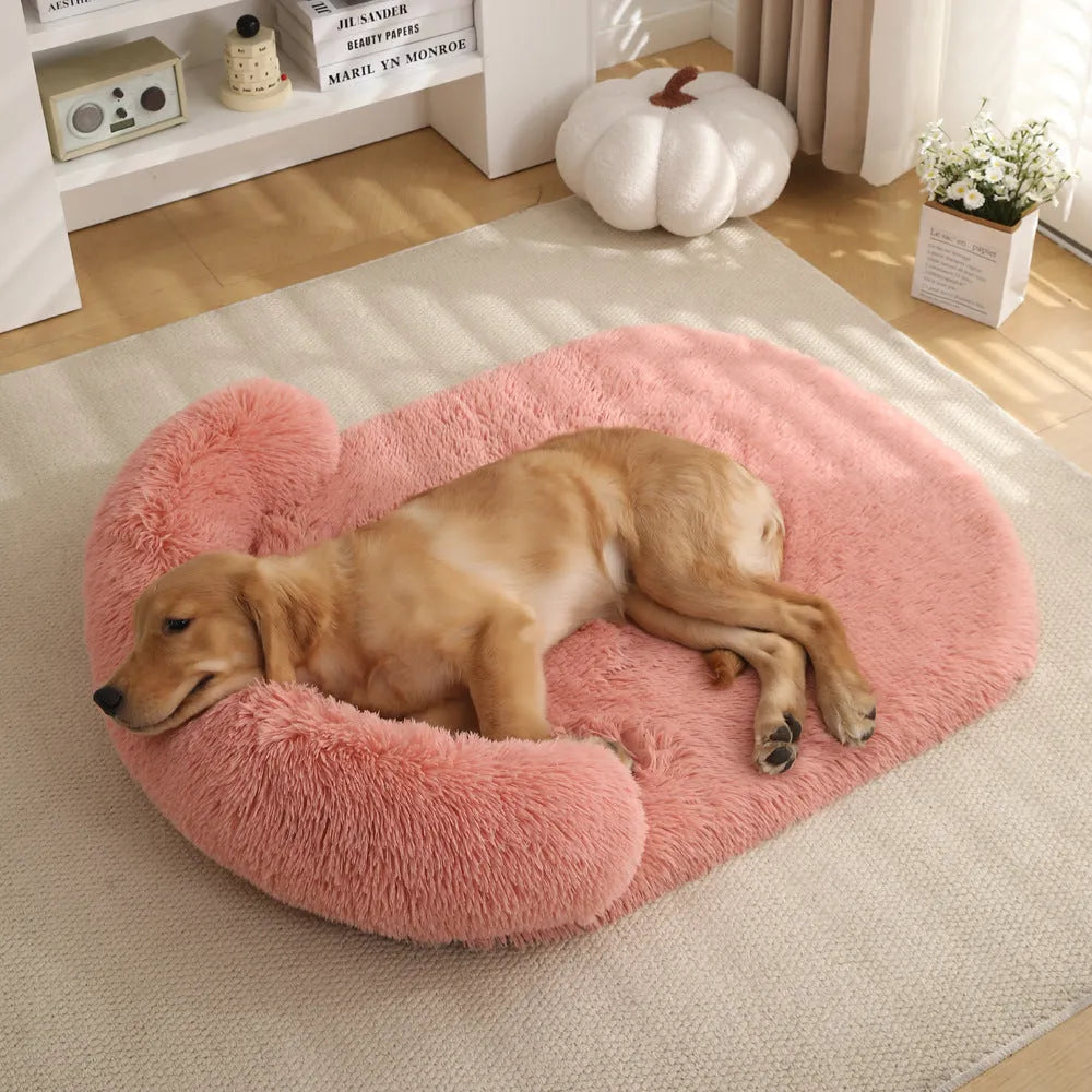 Plush cloth pet bed warm cushion for dogs and cats in beige available in multiple sizes
