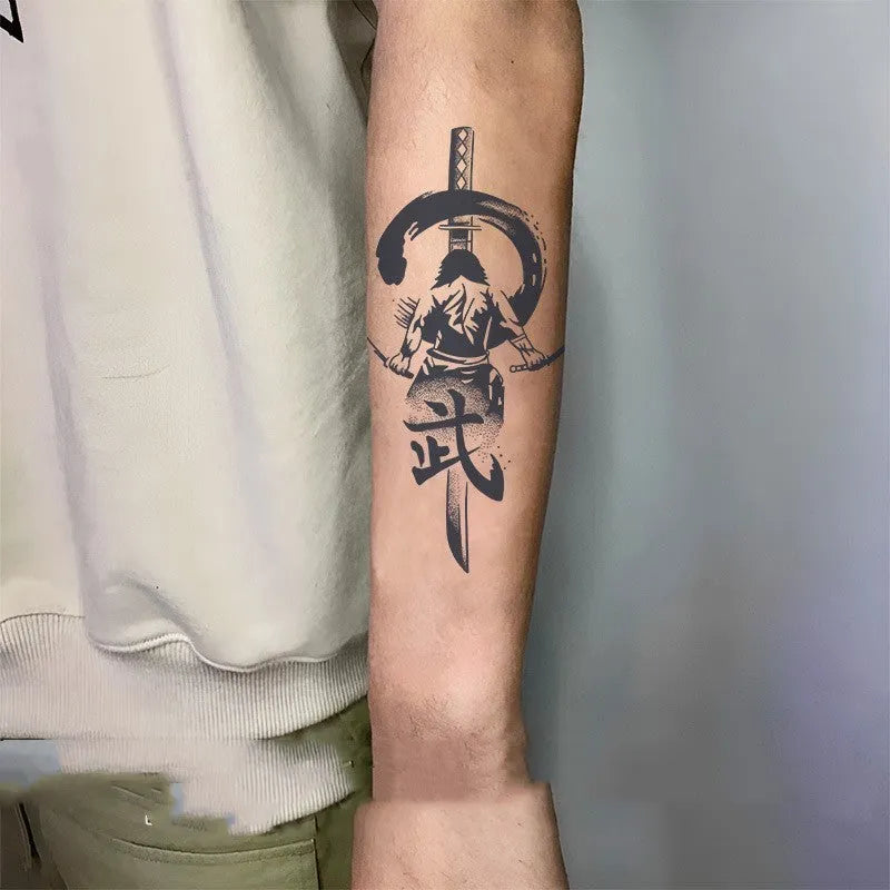 Warrior tattoo sticker with waterproof samurai geometric ornament design 11x18cm