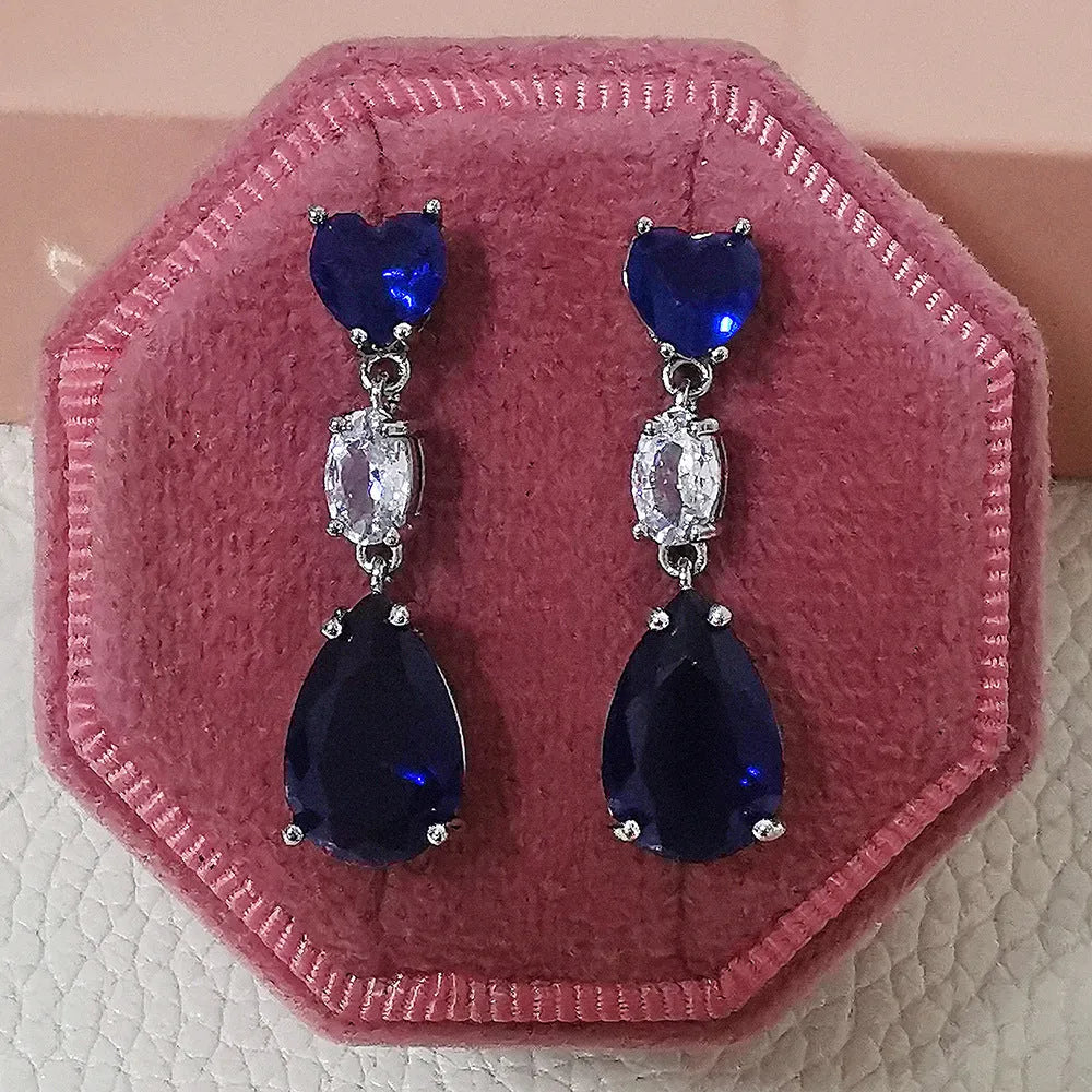 Copper geometric oval zircon drop earrings for women in four colours