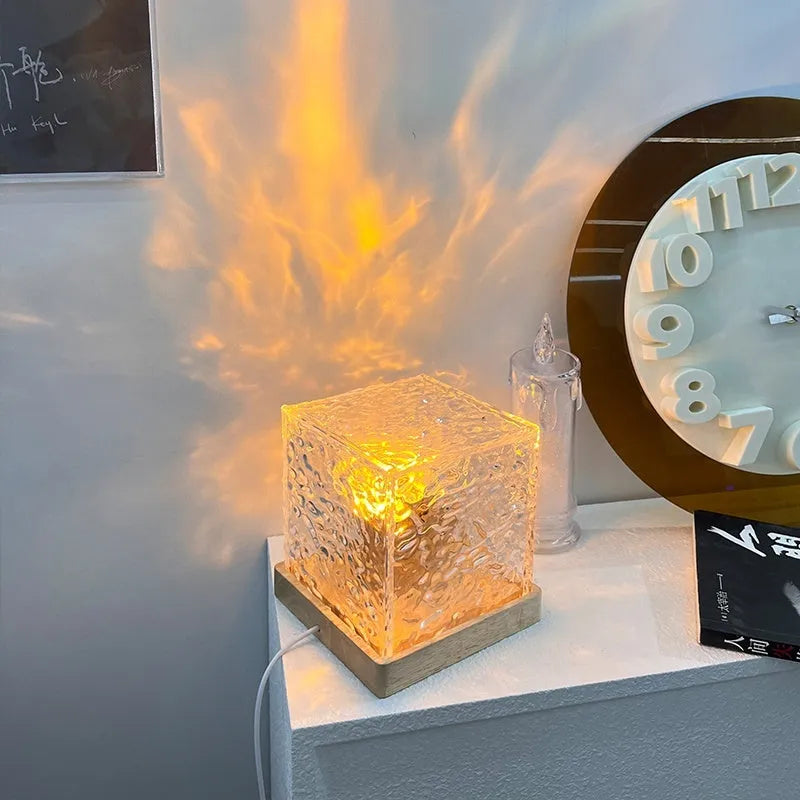 USB LED water ripple night light with rotating crystal projection and remote control