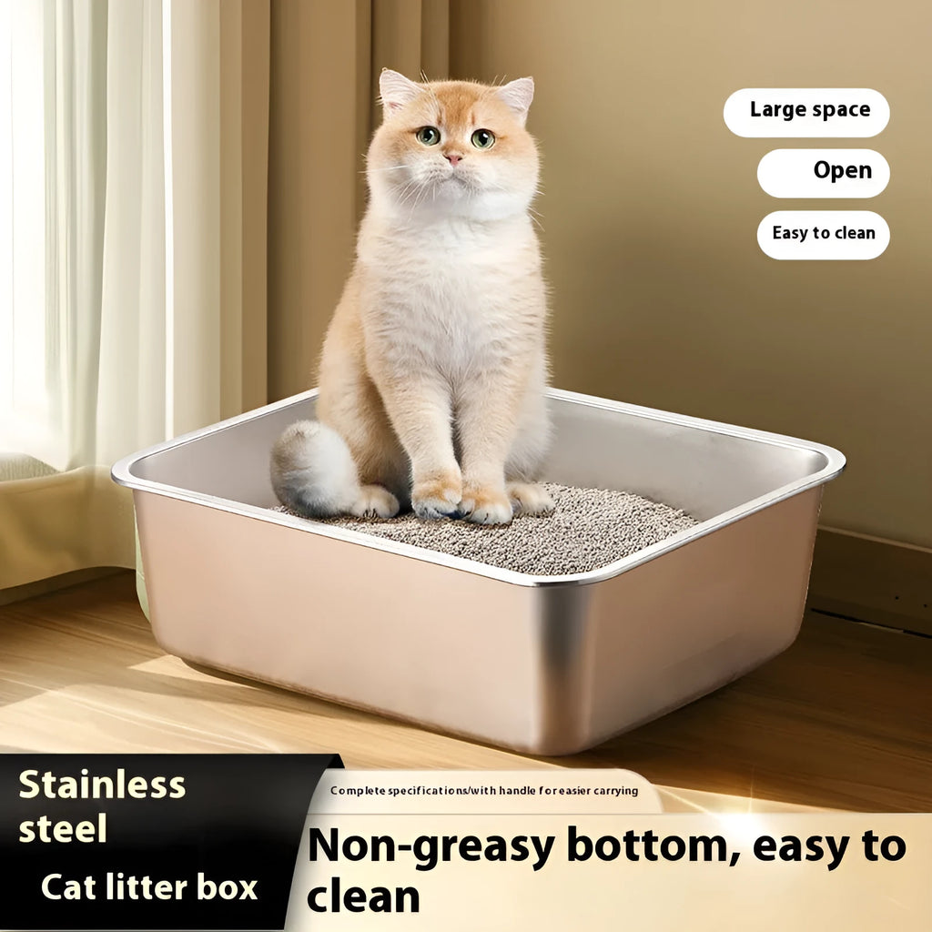 Large stainless steel cat litter box 60x40x20 cm anti-wear anti-corrosion