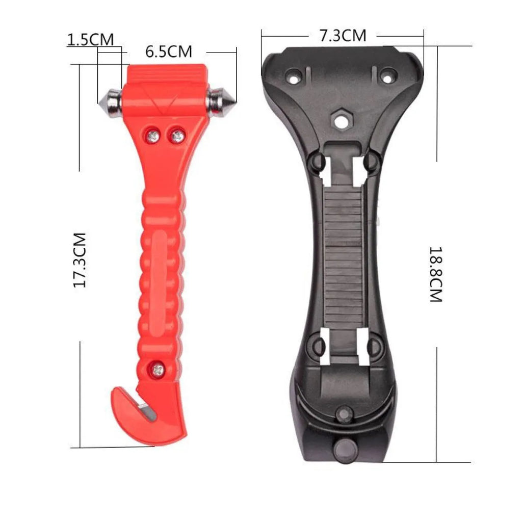 Red car emergency hammer with ABS handle and carbon steel head for breaking windows and cutting seat belts