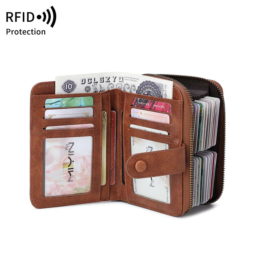 Leopard print small multifunctional zipper wallet with card slots and contrast stitching