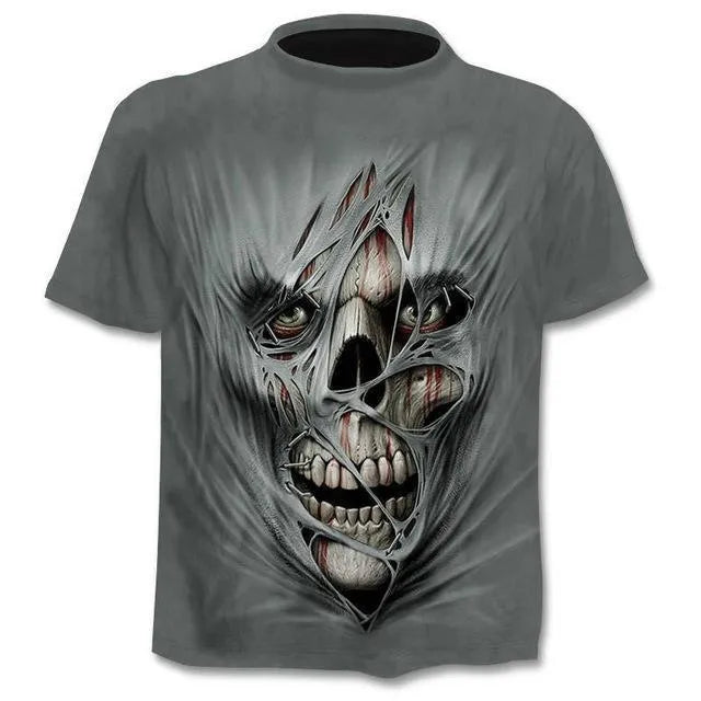 Men's punk Gothic skull print T-shirt round neck regular sleeve multiple colours sizes XS to 6XL