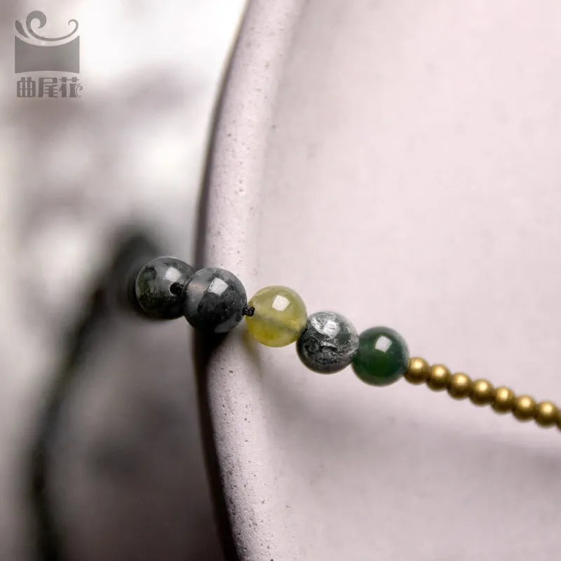 Ethnic multi-layered bracelet with natural crystals for children in traditional retro style