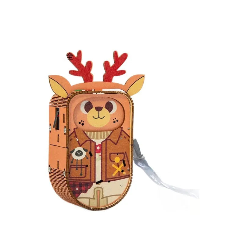 Handmade wooden scientific gift box with bear deer model toy for teenagers educational play