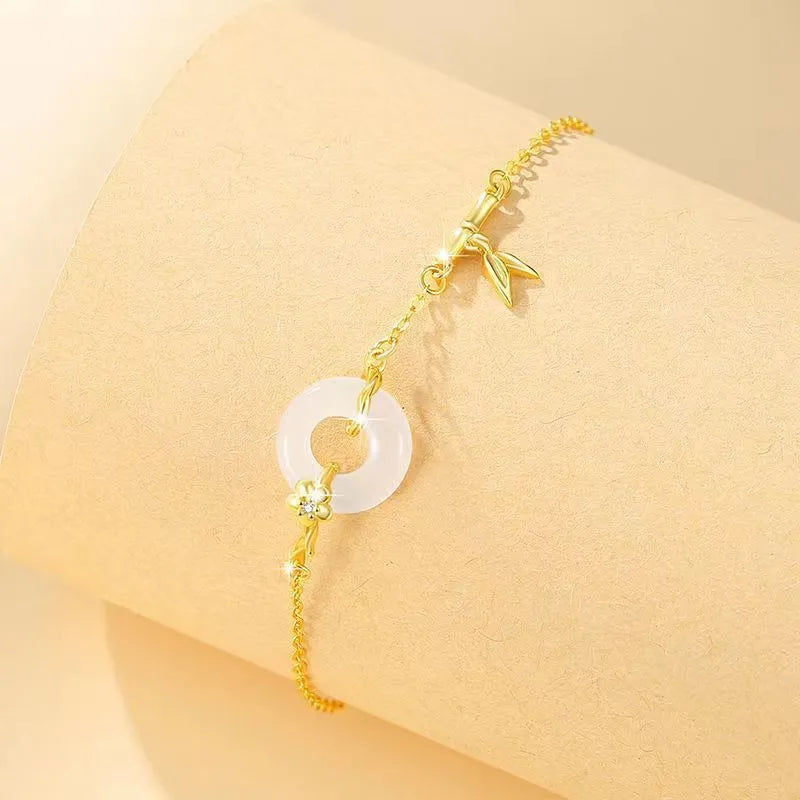 Silver electroplated white chalcedony bracelet with peace buckle and starry sky design