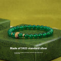 Natural green agate geometric bracelet with S925 sterling silver and yellow gold electroplated finish