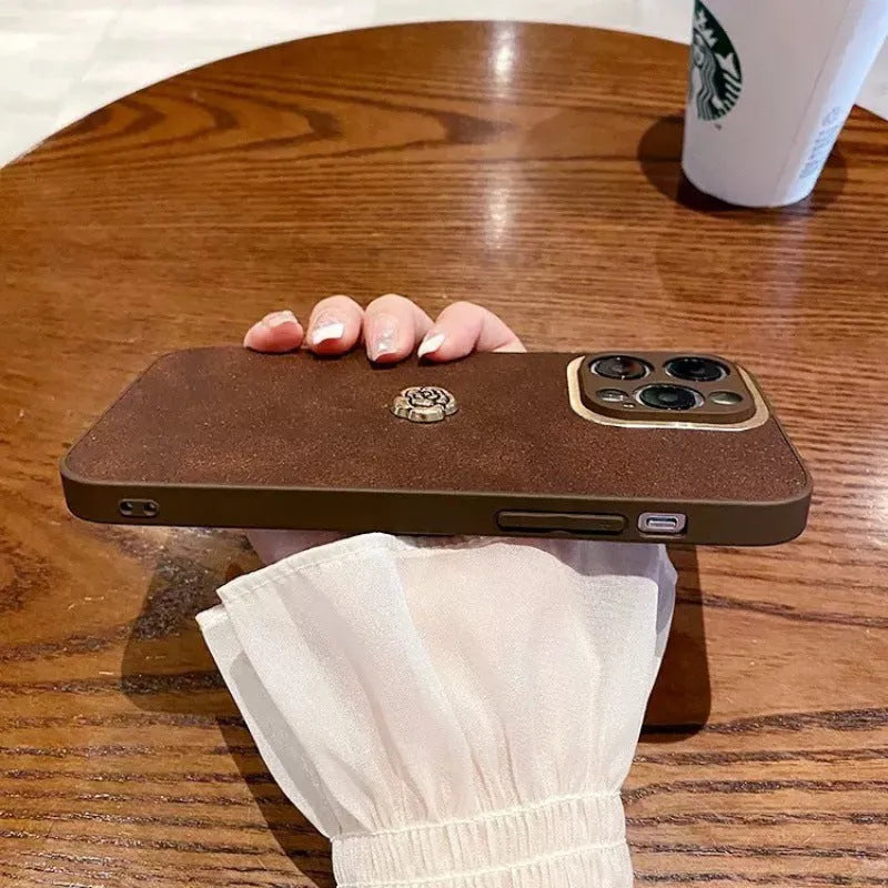 Brown frosted PC silicone all-inclusive phone case for iPhone with anti-fingerprint finish