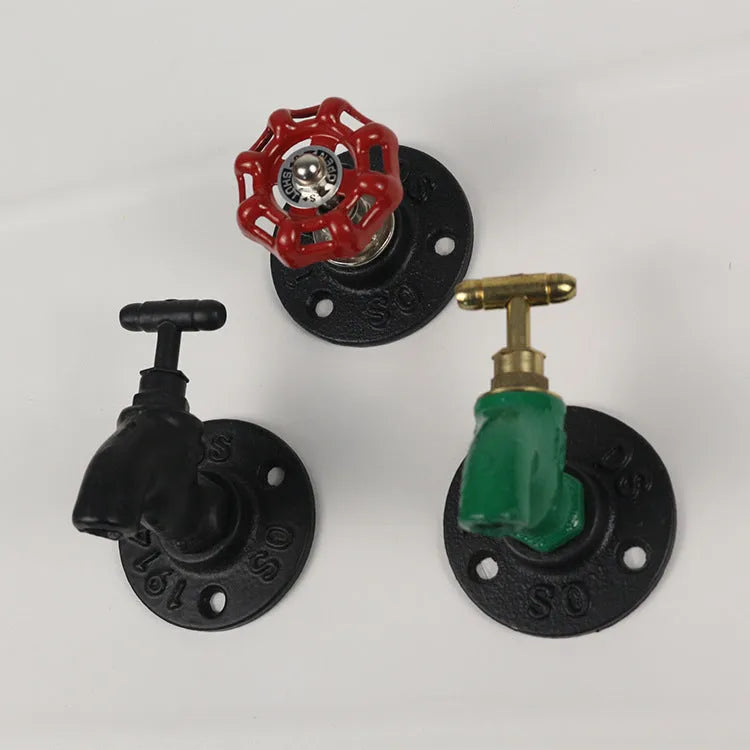Wall-mounted metal towel rack hook with industrial water pipe design in a choice of three colours.