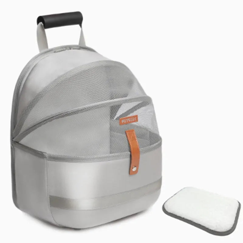 Cat carrier backpack in grey canvas with front opening for pets up to 15 kg