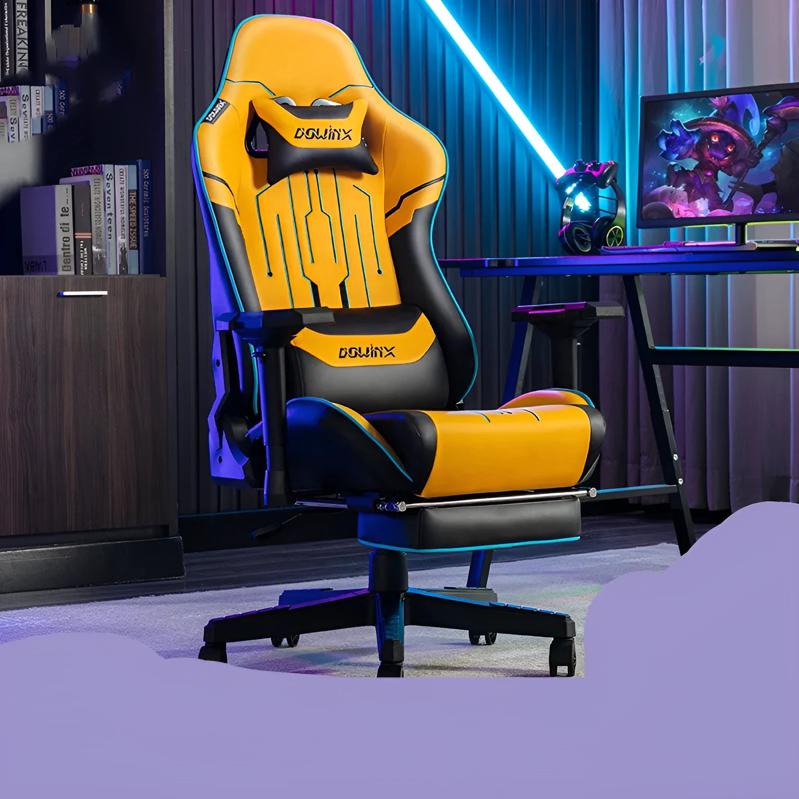 Dowinx LS-6010 men's gaming chair with 4D adjustable armrests in black leather-look fabric