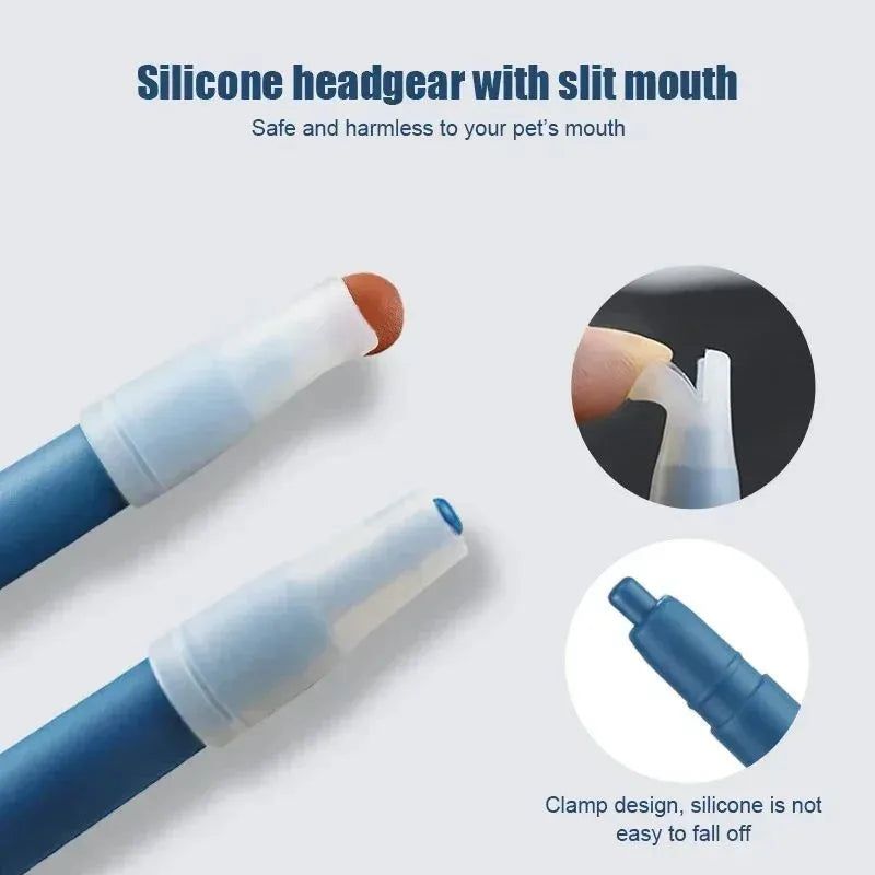 Pet medicine feeder push dispenser for cats dogs blue white plastic syringe tube