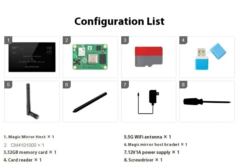 13.3-inch magic mirror touch display screen with integrated Raspberry Pi CM4 main control board.