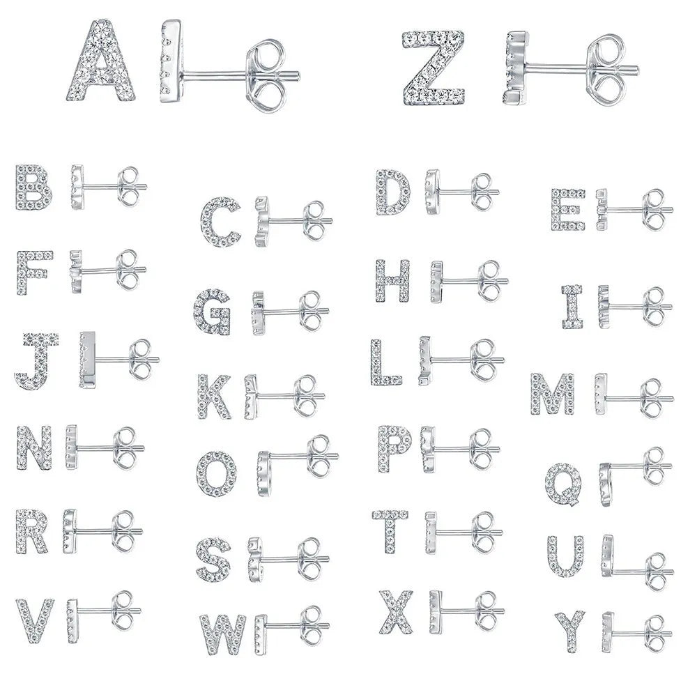 Gold plated brass earring in the shape of the letter A, set with a sparkling zircon stone.