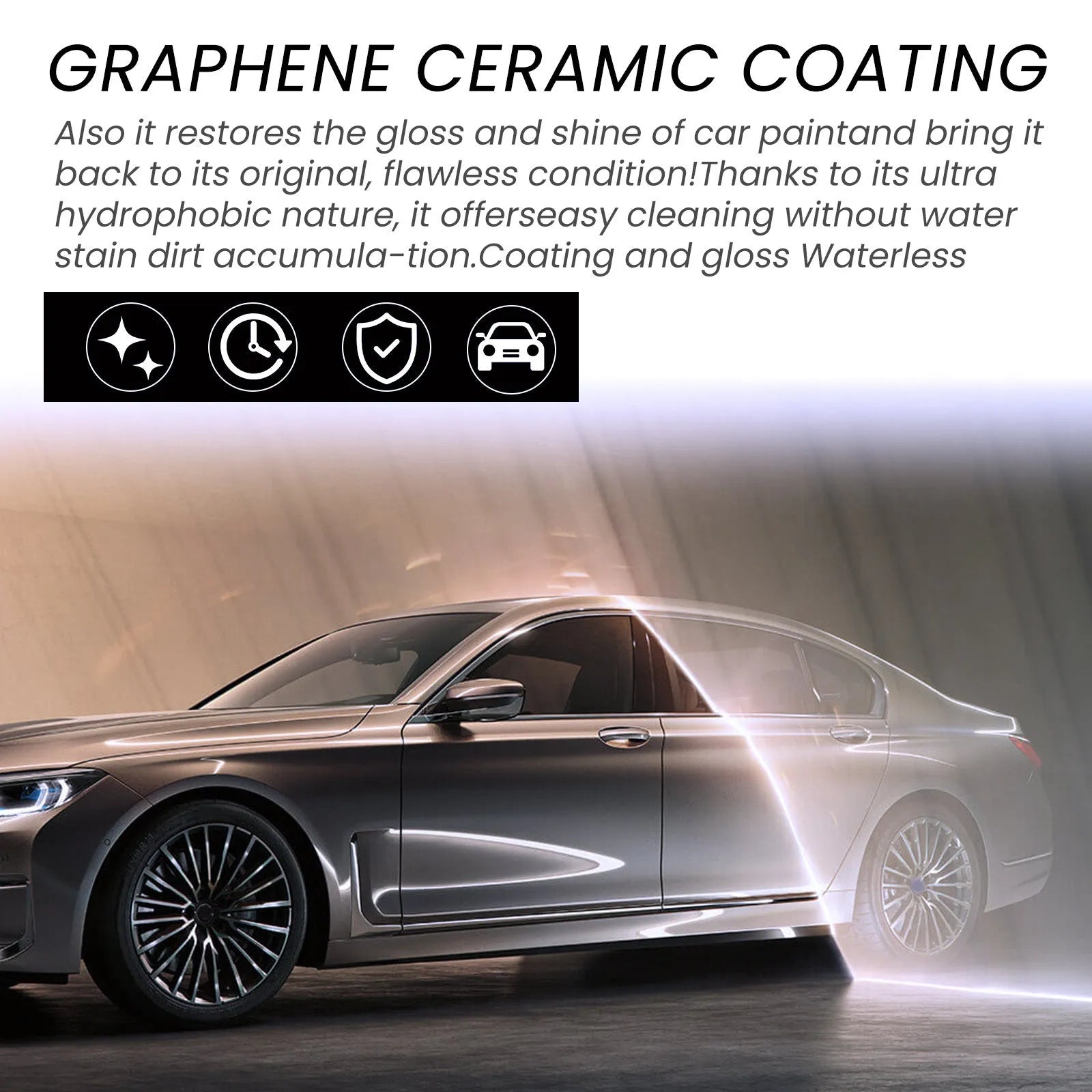 70ml graphene ceramic car coating kit with bottle, sponge, microfibre cloths, and gloves for paint protection.