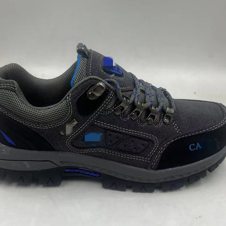 Men's hiking shoes non-slip rubber sole synthetic leather upper low top Black and Red colour autumn outdoor