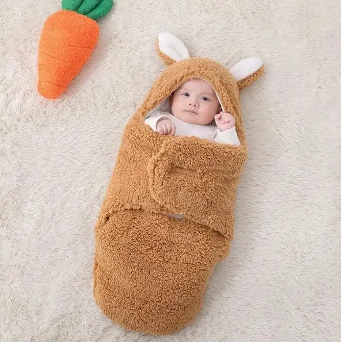 Adjustable baby sleeping bag with fleece swaddle design in unisex colours