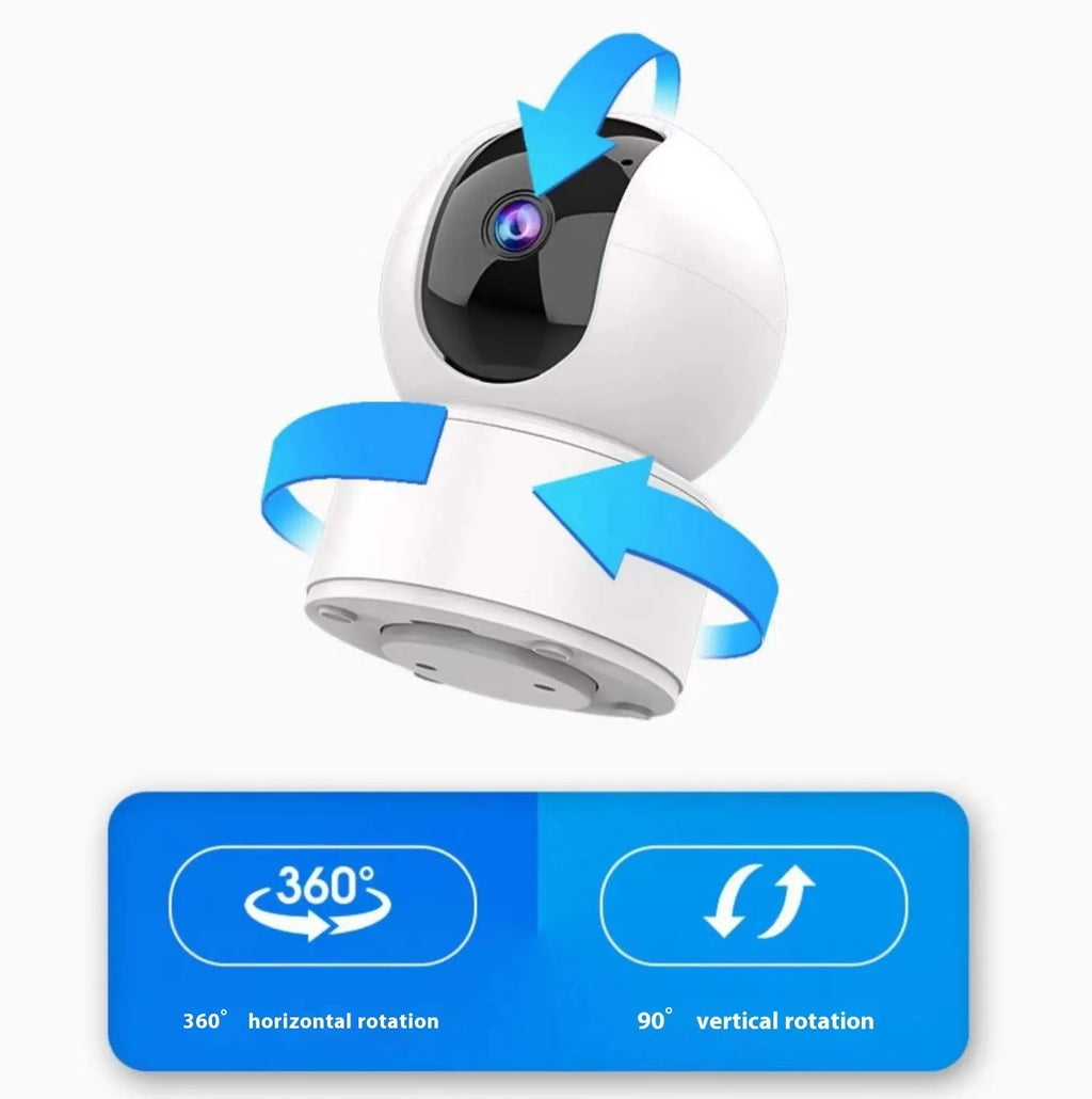 5G dual band wireless security camera with night vision and built-in microphone on a white background