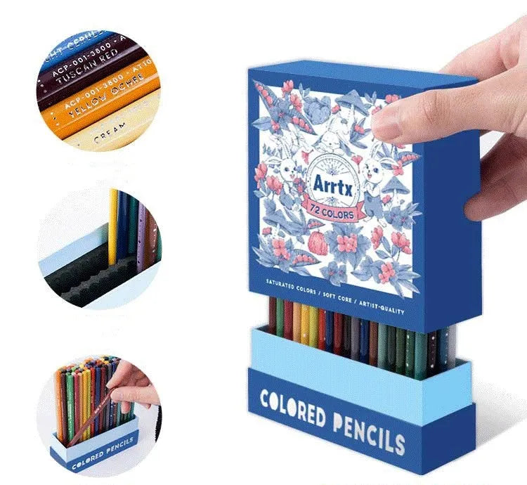 Boxed set of 72 soft core coloured pencils for art students, with basswood penholders.