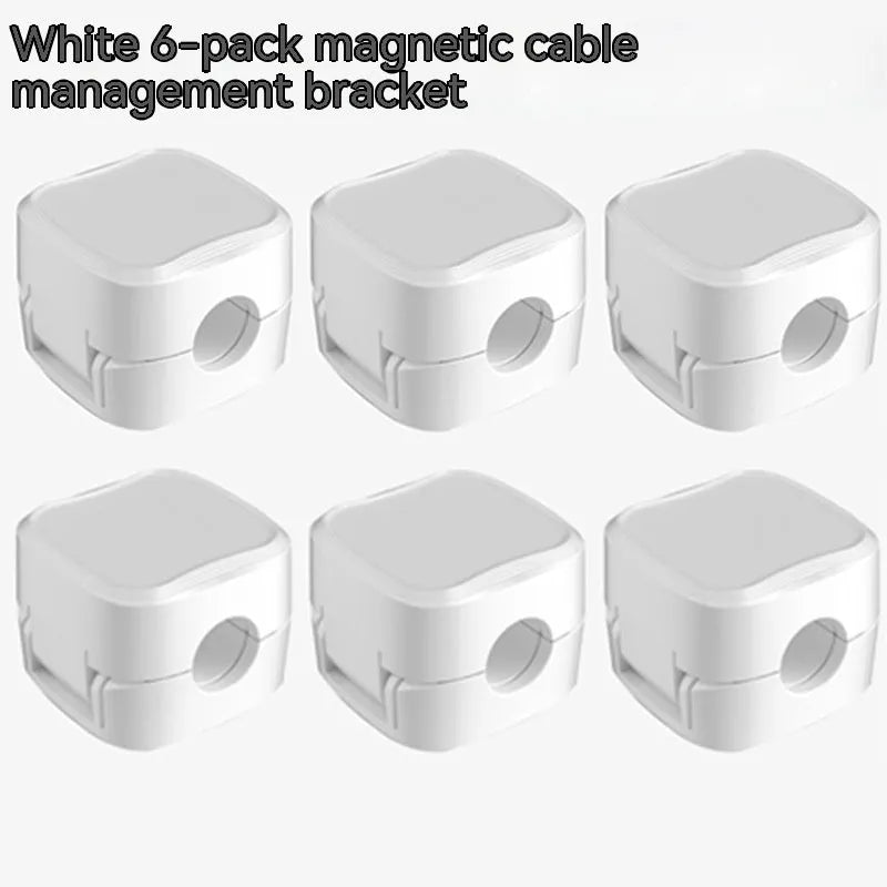 White and black magnetic cable clips for under desk cable management with 2kg capacity
